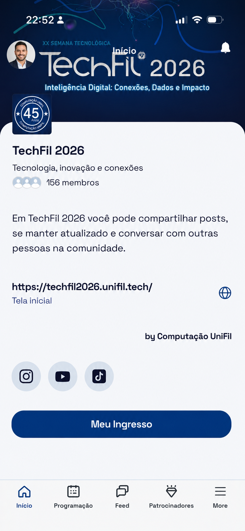 Tela inicial real do aplicativo TechFil