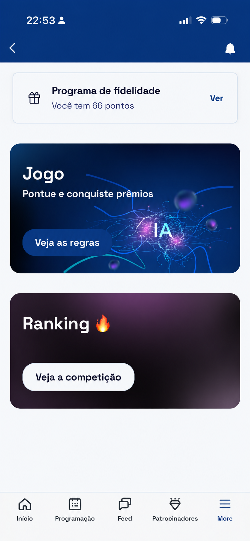 Jogo, fidelidade e ranking no aplicativo
