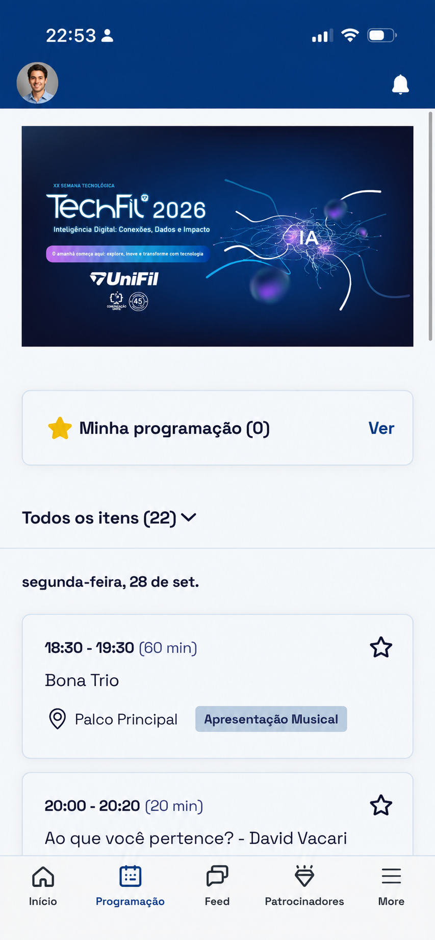 Programação real do aplicativo TechFil